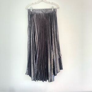 Banana Republic Pleated Metallic Asymmetrical Midi Skirt Silver